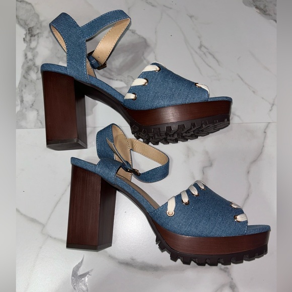 Blue Strappy Open Toed Heels - Picture 1 of 3